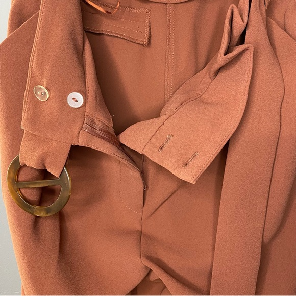 Topshop High Waisted Cropped Pants with Tie Belt | Rust Orange - Picture 4 of 8